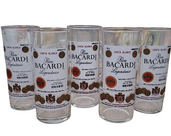 Vintage Bacardi Carta Blanca Legendario Highball 8oz Glasses Tumblers Set Of 5