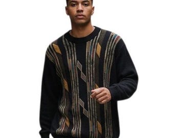 Vintage Y2k Miko Wool 3D Geometric Menx size Large Streetwear Grandpa Sweater