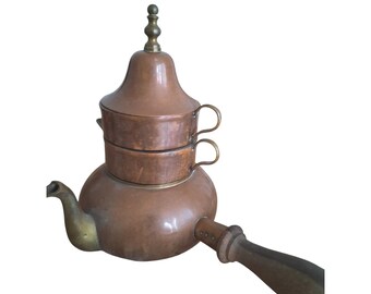 Vintage OrfeMex Mexico Copper Brass Stacking Teapot Set With Bell Kitchen wares