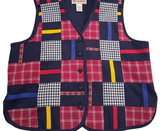 Vintage Bechamel Patchwork Classic Womens size Medium Plaid Colorful 90's Vest