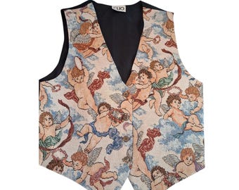Vintage Clio Angelic Cherubs Women's size Medium Tapestry Vest Casual Guardian