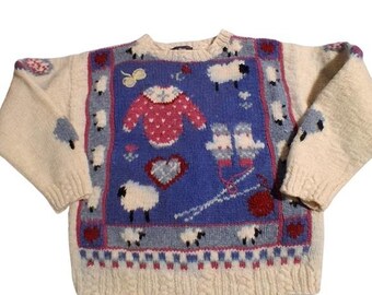 Vintage 80's Woolrich Women's size Medium Wool Knit Grandpa Fisherman Sweater