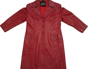 Vintage Handmade Red Leather Kishu's East-West F Women's Medium Trench Jacket