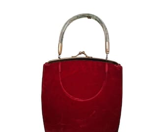 Vintage 1940's Lin Bren Womens Velvet Old Money  Elegant Pull up Handle Purse