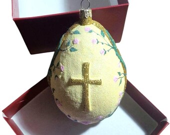 Vintage Rare Patricia Breen Rose Cross Easter Egg Ornament Religious Christ