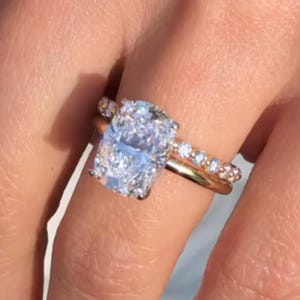 18K Gold Cushion Cut Moissanite Engagement Ring Set: Vintage Bridal Half Eternity Band