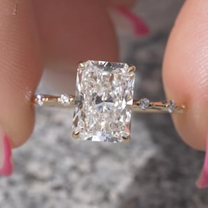 10K/14K/18K Solid Gold 3 Carat Radiant Cut Moissanite Engagement Hidden Halo Wedding Anniversary Bridal Set Promise Ring For Women