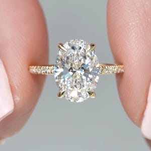 18K Solid Gold 3CT Oval Cut Moissanite Unique Engagement Ring Double Stunning Hidden Halo & Pave – Promise Wedding Gift for Girlfriend