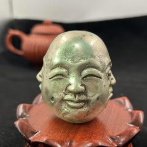 Vintage white Copper Happy Laugh Maitreya Buddha Head Statue Copper Four Pleasure Anger Sorrow Joy  Four Faces Bronze Buddha Head Sculpture