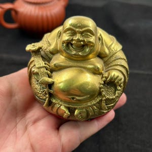 Buddhist antique brass mini Maitreya Buddha ,Peace Zen Maitreya,fine meditation decorations Tibetan Buddhism Tathagata Miniature Buddha gift