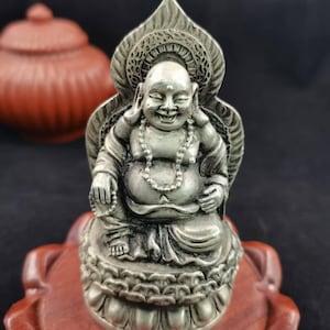 Buddhist antique brass mini Maitreya Buddha ,Peace Zen Maitreya,fine meditation decorations Tibetan Buddhism Tathagata Miniature Buddha gift