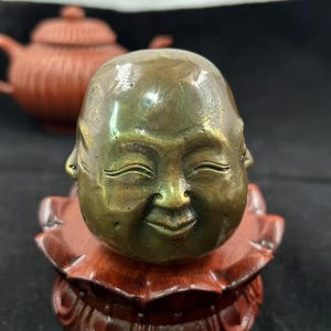 Vintage Copper Happy Laugh Maitreya Buddha Head Statue Copper Four Pleasure Anger Sorrow Joy ,gift  Four Faces Bronze Buddha Head Sculpture