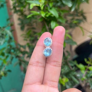 Natural Aquamarine Earrings with Natural Diamonds | 925 Sterling Silver Aquamarine Stud Earrings | March Birthstone Jewelry | Gift for Her