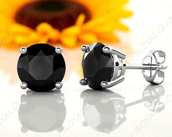 Black Onyx Stud Earrings, 925 Sterling Silver Studs, Faceted Black Gemstone Earrings, Minimalist Everyday Jewelry
