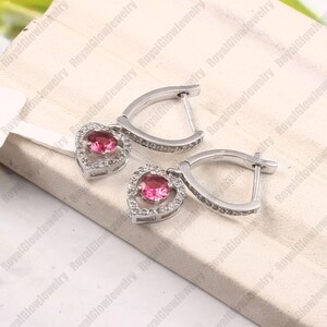 Natural Pink Tourmaline Heart Dangle Earrings with Diamonds, 925 Sterling Silver Anniversary Gift Jewelry, Gift For her Tourmaline earrings
