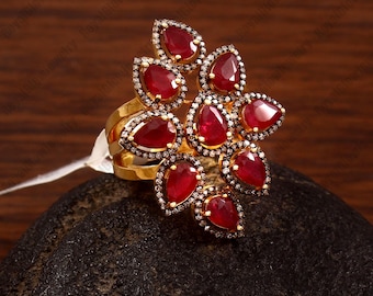 14k Solid Gold Ruby Ring With Natural Diamonds, 925 Sterling Silver Vintage Jewelry, July Birthstone  Ring, Anniversary Jewelry Gift for Her