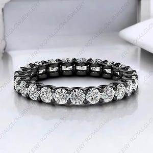 Moissanite Diamond Eternity Band Ring Black Rhodium 925 Sterling Silver Wedding Band Engagement Ring Anniversary Jewelry Gift for Her