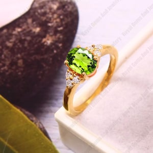 14K Solid Gold Natural Peridot Oval Ring, Top Quality Green Peridot Ring, August Birthstone Handmade Ring, Wedding or Anniversary Gift Ring.