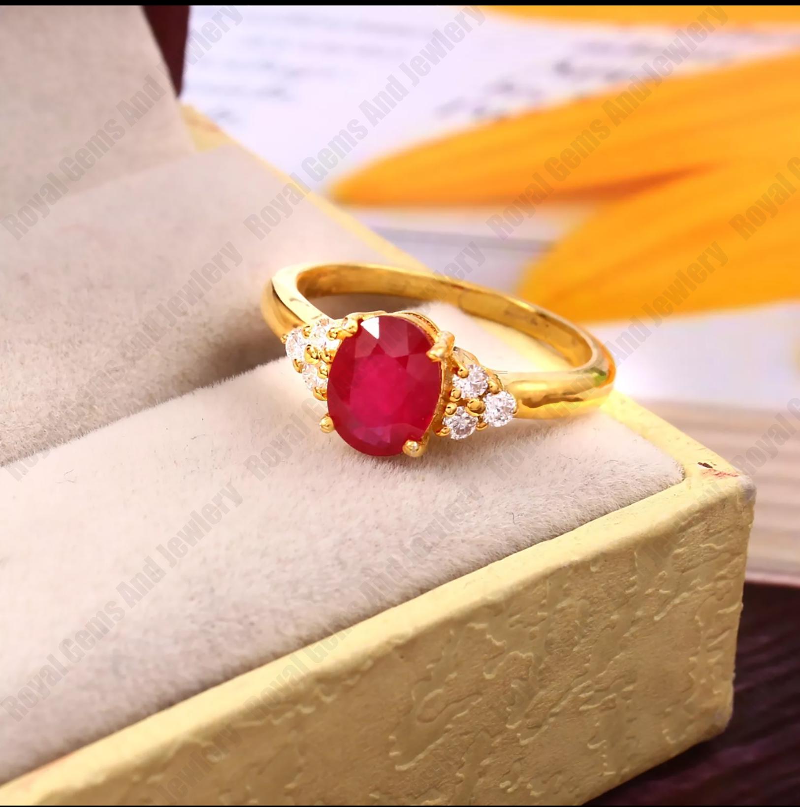 14K Solid Gold Natural Ruby Ring With Diamond | July Birthstone Jewelry ...