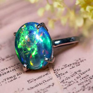 Natural Ethiopian Black Opal Ring 925 Sterling Silver Ring, High Fire Opal Ring, Oval Shape Opal Ring ,October Birthstone Jewelry Gift