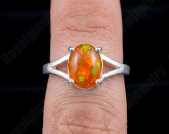 Natural Orange Opal Ring | 925 Sterling Silver Ring | Fire Opal Jewelry | Handmade October Birthstone Gift