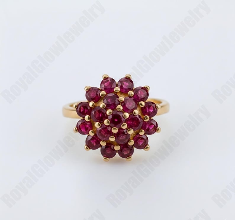 Easy Problem Statement Ruby Cluster Ring Gold | Natural Red Ruby Floral Ring | Round Cut July ...