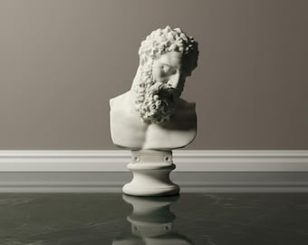 Hercules Head Sculpture | Roman Plaster Bust for Desk & Art Decor