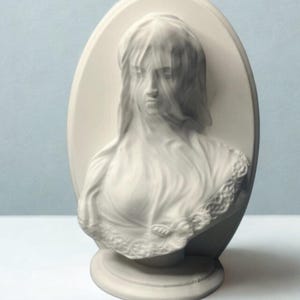 Veiled Girl Plaster Statue | Elegant Female Bust Sculpture Desk & Room Decor