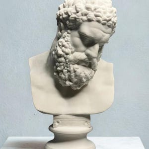 Hercules Head Sculpture | Roman Plaster Bust for Desk & Art Decor