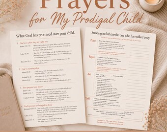 Preghiere per il mio figliol prodigo (foglio biblico / raccoglitore di guerra stampabile / Scrittura cristiana in PDF)