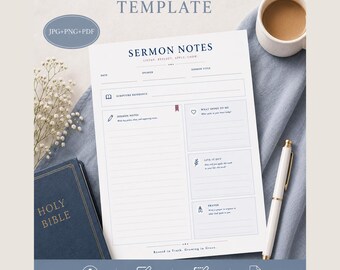 Appunti per il sermone in PDF stampabili, appunti digitali per la chiesa, riflessione e preghiera