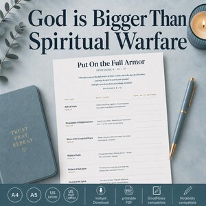 Spiritual Warfare Bible Worksheet | War Binder Printable | Christian Scripture Study PDF