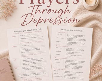 Preghiere attraverso la depressione - Scheda di lavoro biblica / Raccoglitore di preghiere - Scritture stampabili / PDF cristiano