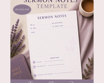 Appunti per la predica stampabili con spunti di riflessione, appunti per la chiesa in PDF, modello per il diario di fede