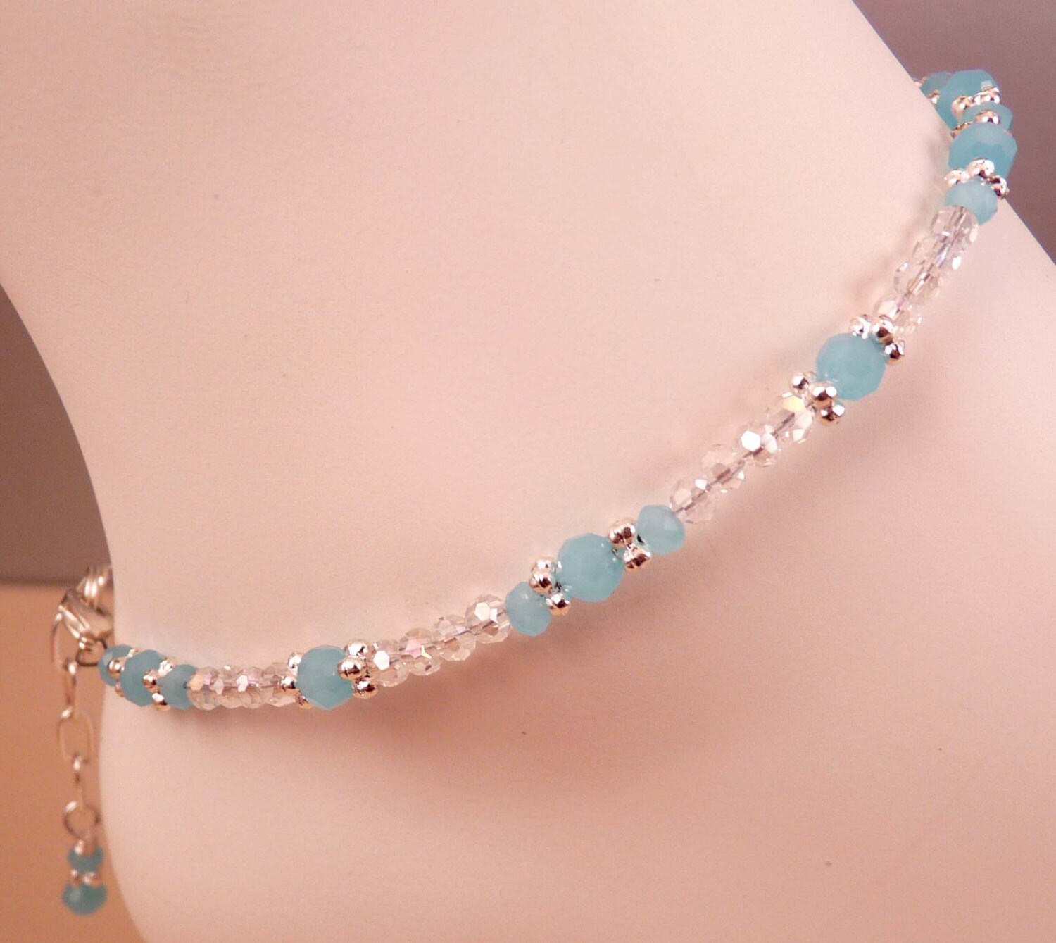 Crystal Anklet Beaded Anklet Crystal Ankle Bracelet Blue Etsy