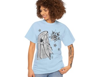 Angelic Protection Bethlehem Star T Shirt | Christmas Pencil  by Antanora Art