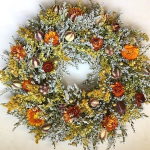 Earth tone Wreath, Dried FLOWER WREATH, Rustic Wreath, Fall Natural Dried Flower Farmhouse Wreath, Colorful Autumn Dried flower Wedding Prim