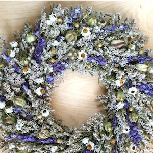 Dried FLOWER WREATH / Small Farmhouse Wreath, violet blue Summer Dried Flower Wreath, Rustic Dried flower Natural wreath, Country Floral