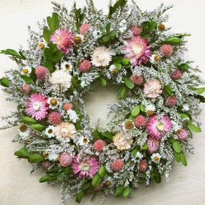 Dried FLOWER WREATH Pink / Lovely Small Farmhouse Wreath, Rustic Summer Dried Flower Prim Colorful Wreath Spring Dried Natural gift Pastel