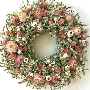 Dried Flower WREATH Mothers Day Gift LT Pink Summer Dried Flower Wreath, Spring  Natural pastel Wreath, Primitive Mini Country Wreath