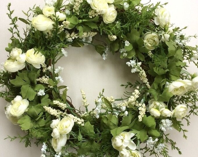 White Wreath Door Wreath Silk FLOWER WREATH / Green Wreath Etsy