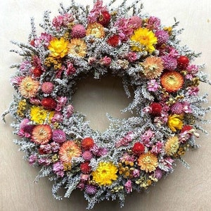Dried FLOWER WREATH / Farmhouse Wreath, Small Rustic Yellow Pink Orange Summer Dried Flower Prim Colorful Spring Country Natural wreath