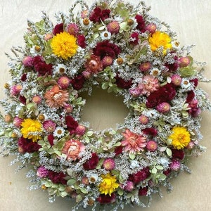 Dried Flower WREATH  Pastel Small Door  Yellow, Pink Dried Flower Wreath, Rustic Wedding Spring Dried flower Natural Summer Country Prim