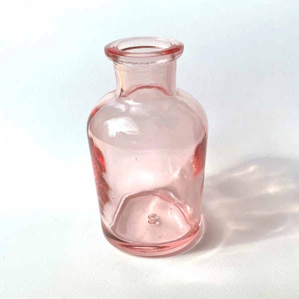 Mini Pink GLASS BUD VASE cute bottle for Little flowers Vintage style tiny small colored glass flower 1.75 in wide x 3.25 in high Cottage