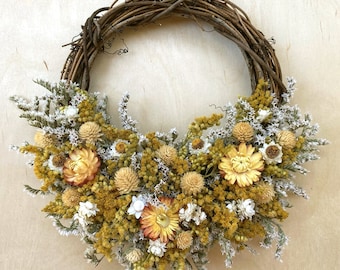 PETITE 8-11" Dried FLOWER WREATH  Gold Earth tone Dried Flower Wreath, Rustic Dried flower Wreath, Natural Fall Wreath, Country Wreath, Prim