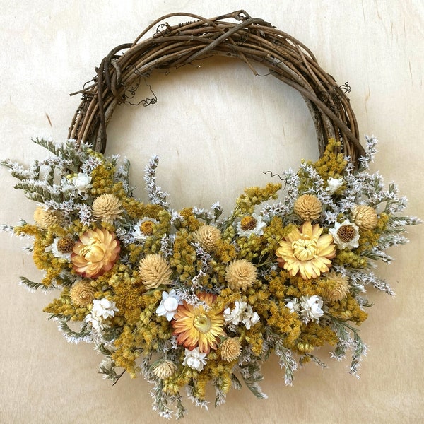 PETITE 8-11" Dried FLOWER WREATH  Gold Earth tone Dried Flower Wreath, Rustic Dried flower Wreath, Natural Fall Wreath, Country Wreath, Prim