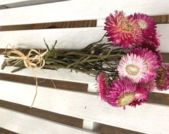DRIED Flower Bunch, Dried Strawflower bouquet, Helichrysum floral bunch, Bouquet Wedding Flowers, Rustic Decor, Farmhouse flower bunch pink