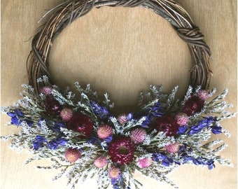 PETITE 8-11" Dried FLOWER WREATH / Pink Summer Dried Flower Wreath, Spring Dried flower Natural wreath, pastel Wreath, Country Wreath Prim