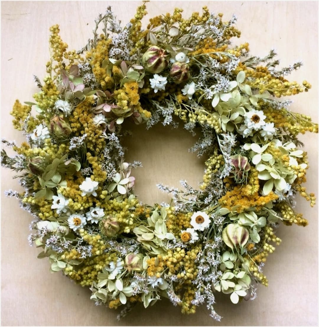 Dried Wildflower FLOWER WREATH Summer Dried Flower Wreath, Rustic Wreath,  Fall Spring Dried Flower Door Wreath, Natural Farmhouse Gift UK