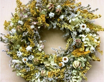 Dried Wildflower FLOWER WREATH / Summer Dried Flower Wreath, Rustic Wreath, Fall Spring Dried flower Door Wreath, Natural Farmhouse Gift